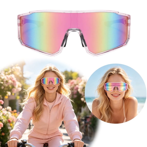Wraparound Sports Sunglasses, Lightweight UV Protection Cycling Glasses, Windproof Shield Sunglasses for Cycling Running Driving Fishing Outdoor Sports for Men Women,Pink
