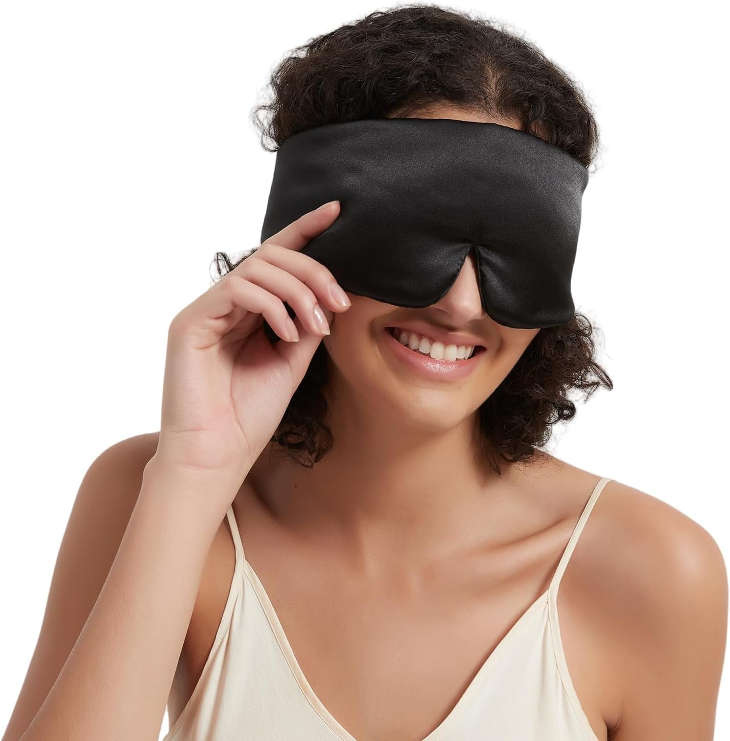 Wraparound Style  Silk Eye Mask, Wide Headband and Large Coverage Sleeping Mask for Full Blackout and Sound-muffling, Black