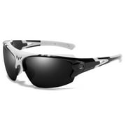 Wraparound White And Black Shield Sports Windproof Riding Running Hiking Cycling Fishing Motorcycle Hiking Sunglasses for Men Outdoor Polarized HD UV Protection Mirrored Reflective Sport Glasses