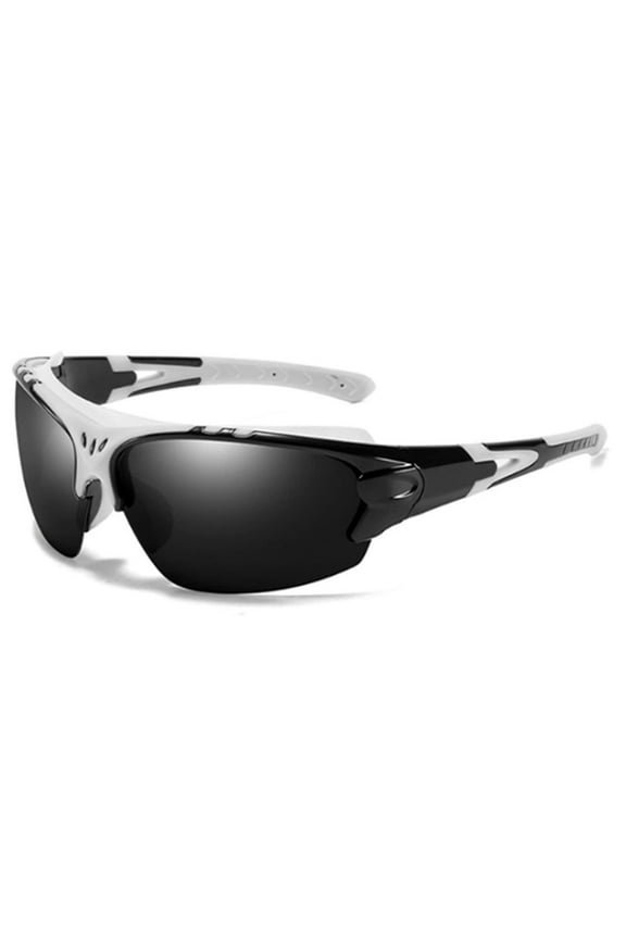 Wraparound White And Black Shield Sports Windproof Riding Running Hiking Cycling Fishing Motorcycle Hiking Sunglasses for Men Outdoor Polarized HD UV Protection Mirrored Reflective Sport Glasses