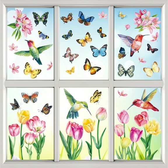 Wraphay Window Clings, Versatile Glass Window Decorations, Summer & Spring Themes, Attractive Flower Designs, Bird-friendly Stickers