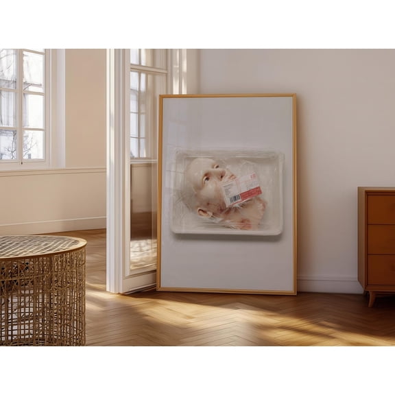 Wrapped Doll Head Butcher Tray Poster Surreal Conceptual Gallery Wall Art