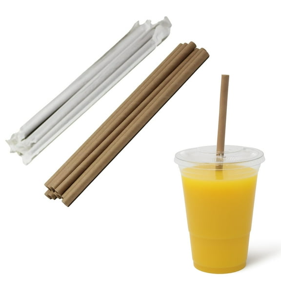 Wrapped Kraft Paper Smoothie Straws 0.3 Inch Wide, Biodegradable Brown Jumbo Durable Drinking Straws, Smoothies, Bubble Tea, Boba, Meal Prep, Milk Shakes, Bulk (100 - Pack)