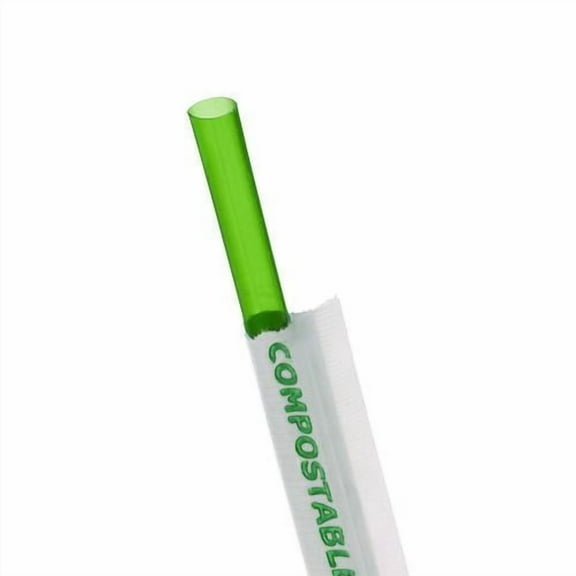 Wrapped Straw, 7.75", Plastic, Green, 9,600/Carton | Bundle of 2