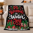 thumbnail image 1 of Wrapped Winter Joy Christmas Presents Holly, Festive Holiday Scene, Warm Flannel Blanket for Living Room and Reading Nook, Art Lovers Christmas Gift, Festive Home Decor, 1 of 9