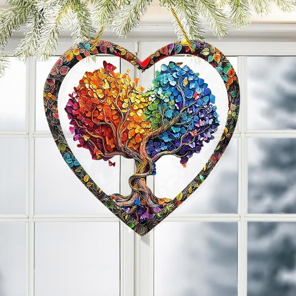 Wrapped in Tree of Life Solar Suncatcher Heart Pendant — Nature-Inspired Wall Decoration, Positive Energy Gift, Indoor & Outdoor Home Decor
