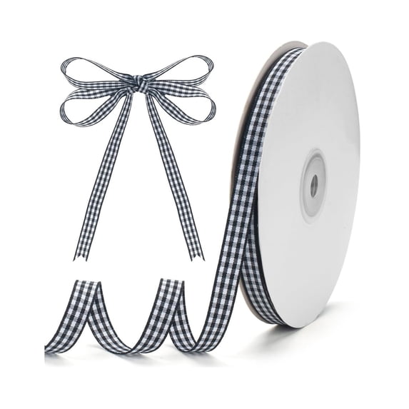 Wrapping Checker Ribbon,1Pack Portable Gift Wrapping Accessories for Birthday,147.6Ft Black and White Gingham Ribbon for Wreath,Bow,Craft