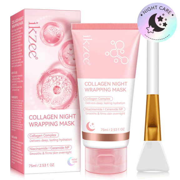 Wrapping Mask Collagen Overnight Peel Off Facial Mask with Brush - Elasticity & Hydration Care, Reduces Sagging & Dullness - 75ml / 2.53 fl. OZ