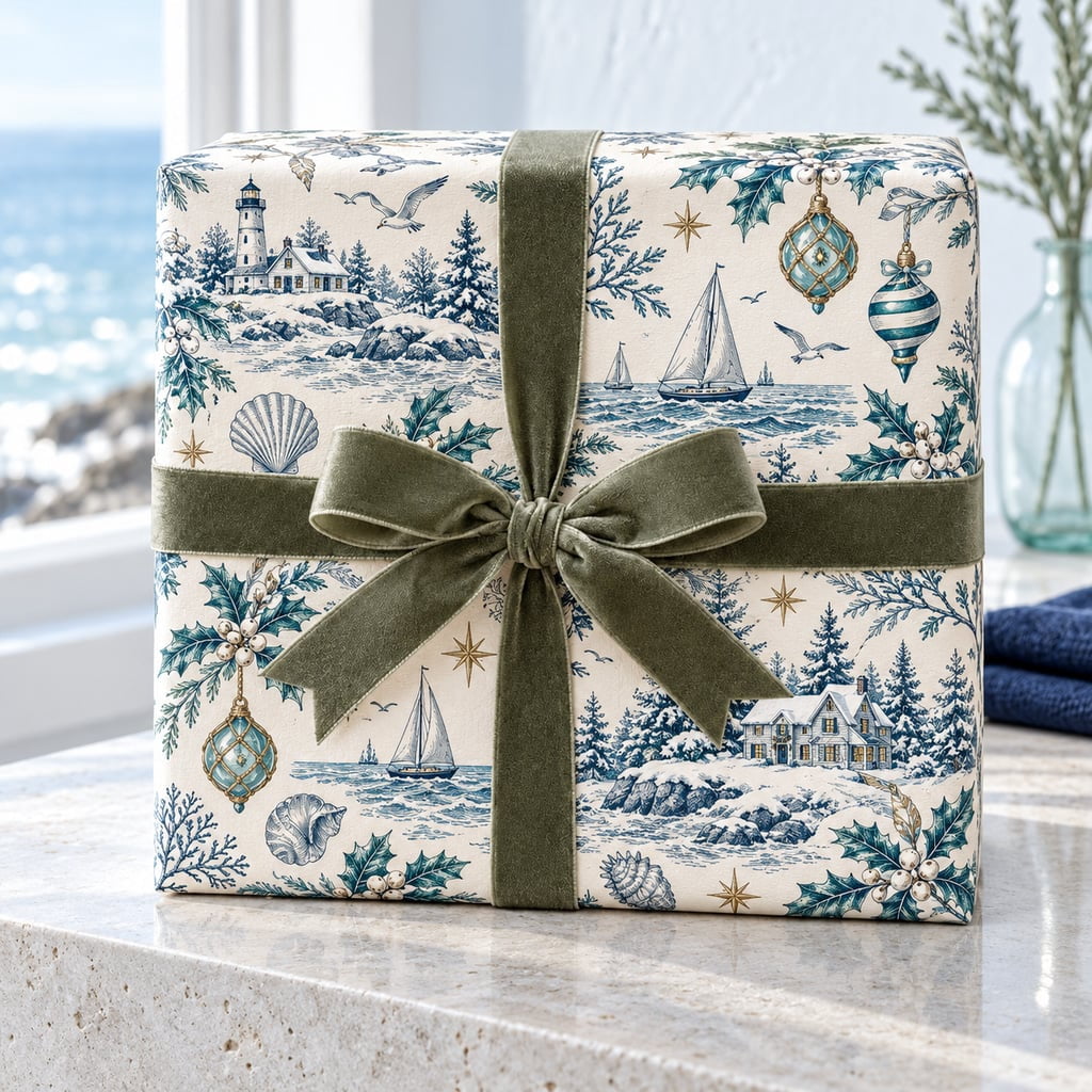 Wrapping Paper Christmas Toile Sage Green Paper Gift Wrap Holiday ...