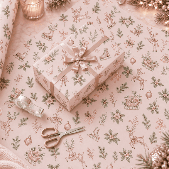 Wrapping Paper Coquette Christmas Blush Pink Gift Wrap for Holiday Presents