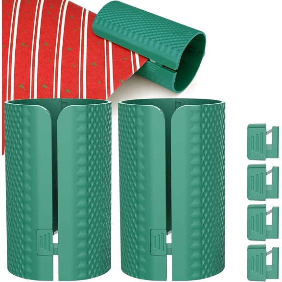 Wrapping Paper Cutter 2-Pack, Wrap Cutter Tool with Replaceable Blades for Rolls, Holiday Gift Wrapping Accessories, Green