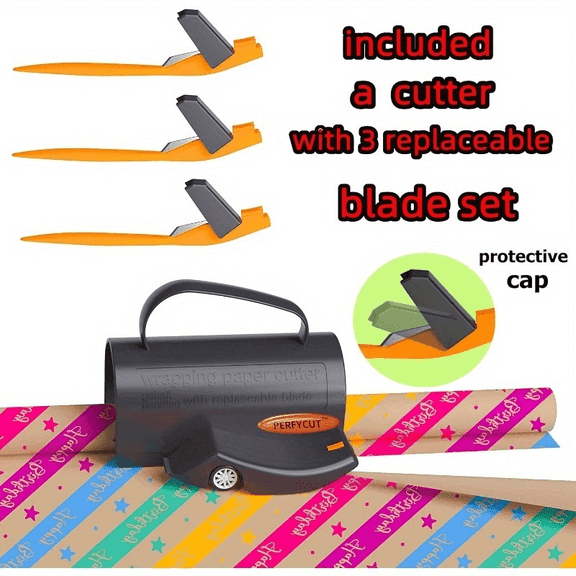 Wrapping Paper Cutter With 3 Replaceable Blade Sets For Birthday PaperGiftWrappingPaper Roll Cutter And Christmas Wrapping Paper Cutter Tool TubeHoldersliddingslicing.