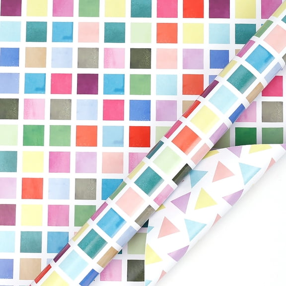 Wrapping Paper - Double-Sided Watercolor Gift Wrap, Thick 80 gsm, Recyclable Paper Roll - Ideal for Clothes, Books, or Stacked Gifts; Reversible White Guides for Straight Cuts