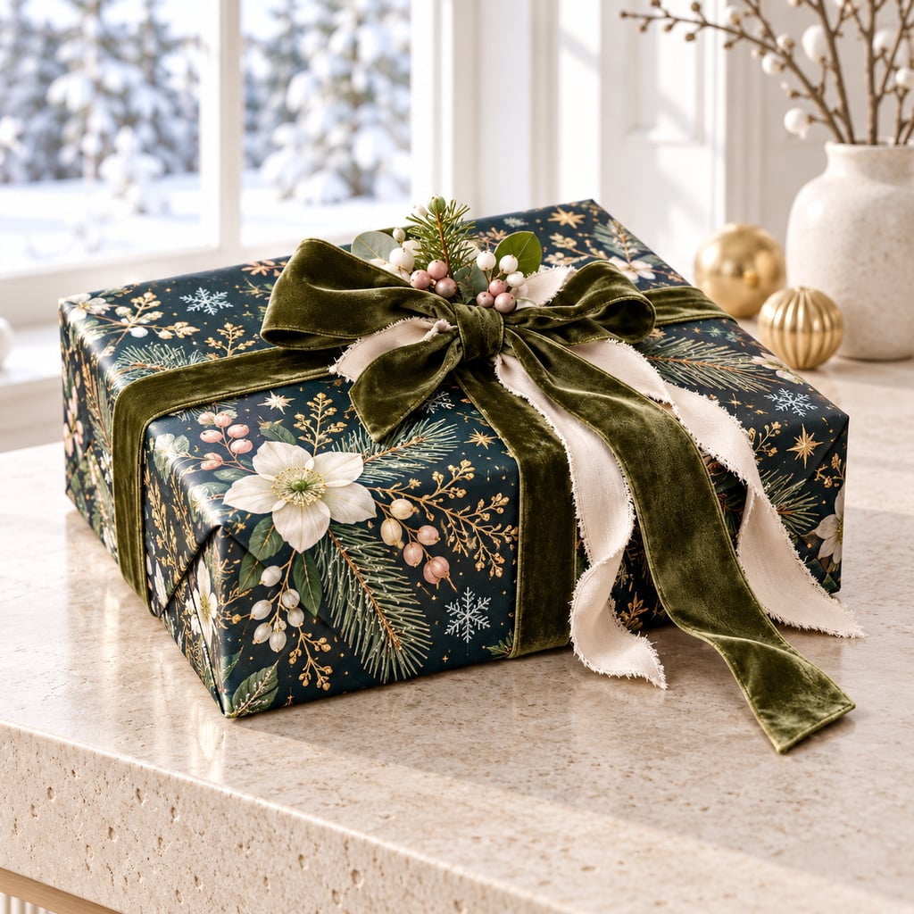 Wrapping Paper Evergreen Botanical Pine Cone Design Paper Gift Wrap ...