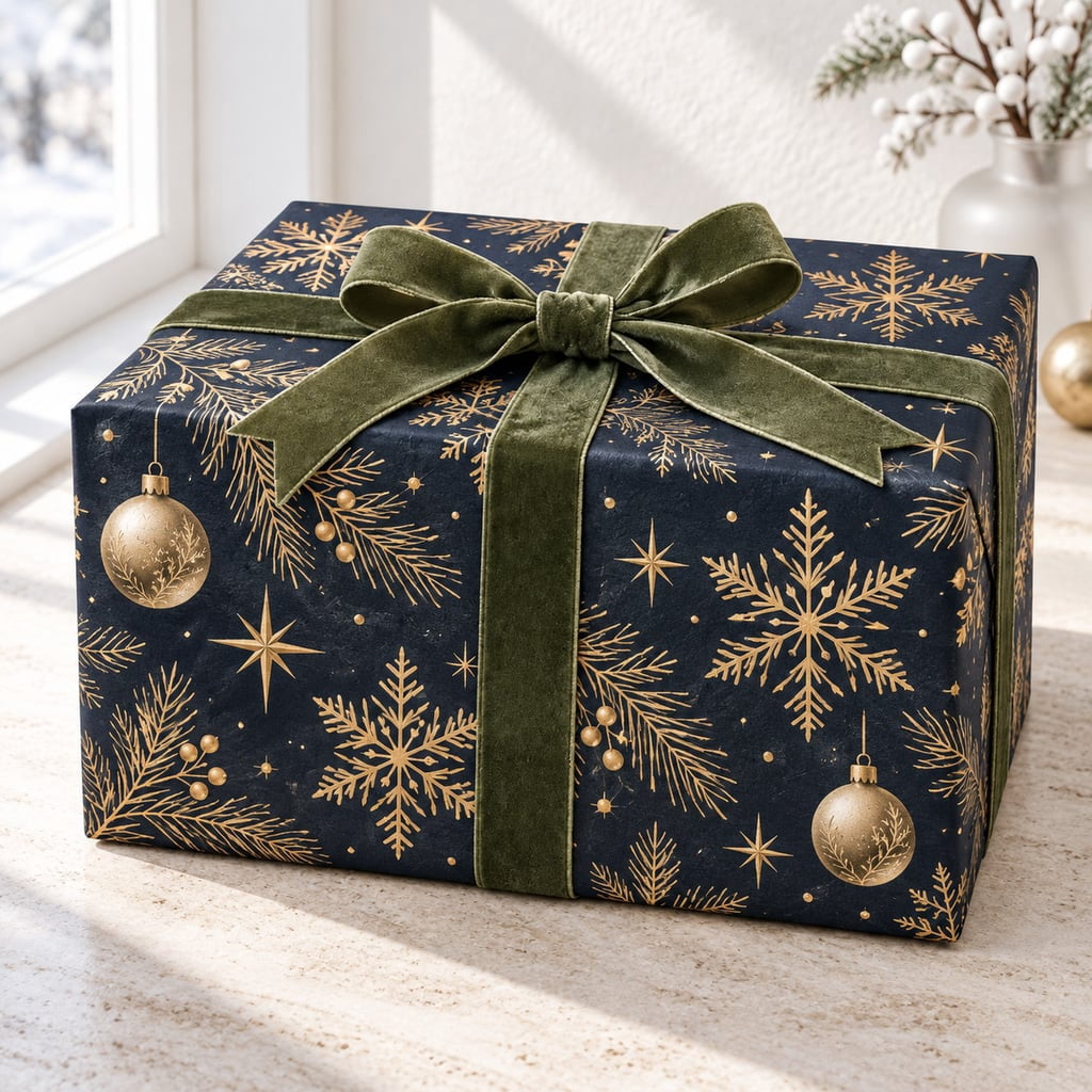 Wrapping Paper Evergreen Snowflake Pattern Paper Gift Wrap Holiday ...