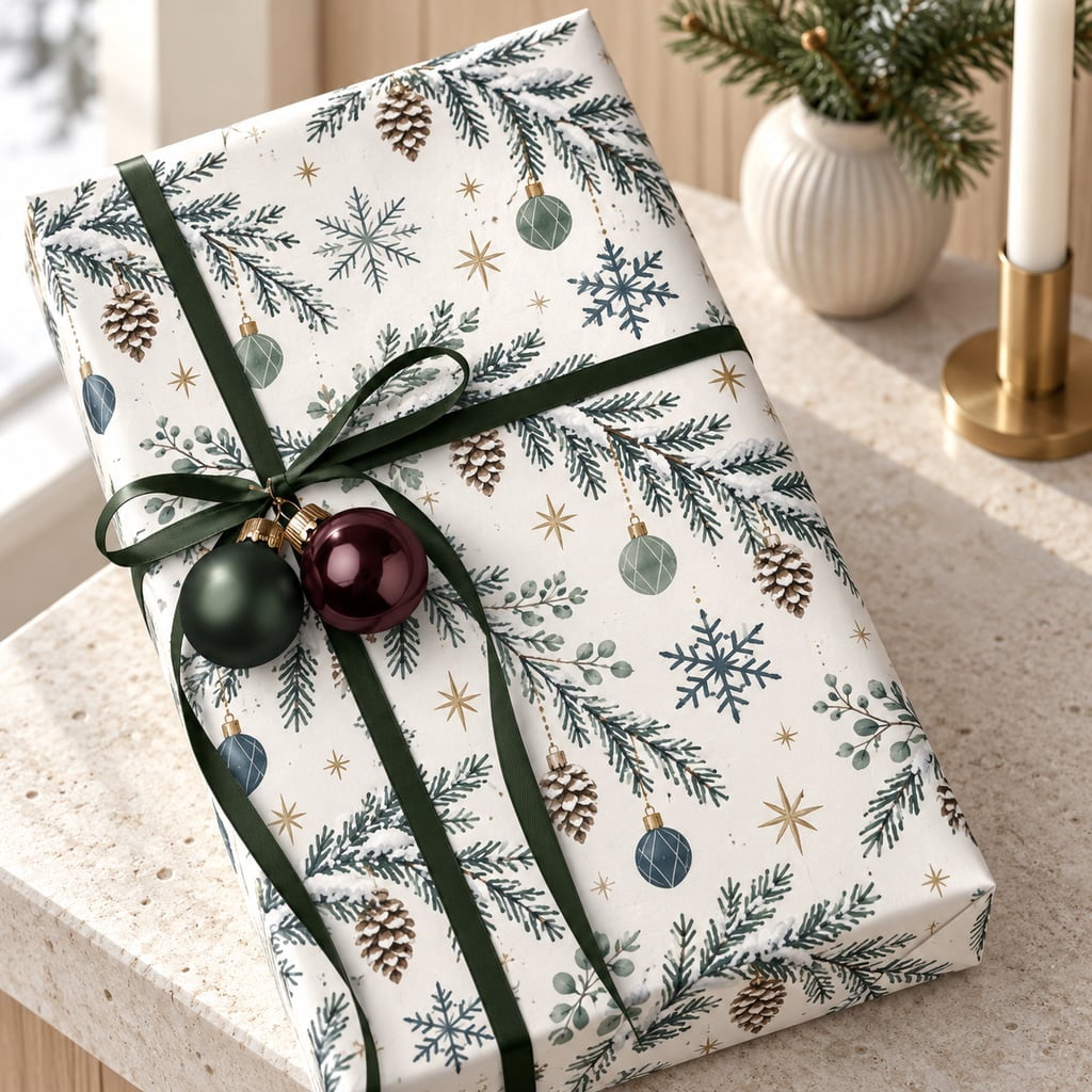 Wrapping Paper Nordic Christmas Pine Snowflake Paper Gift Wrap for ...