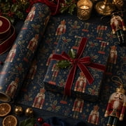 Wrapping Paper Nutcracker Holiday Navy Crimson Old Gold Gift Wrap for Christmas Gifting