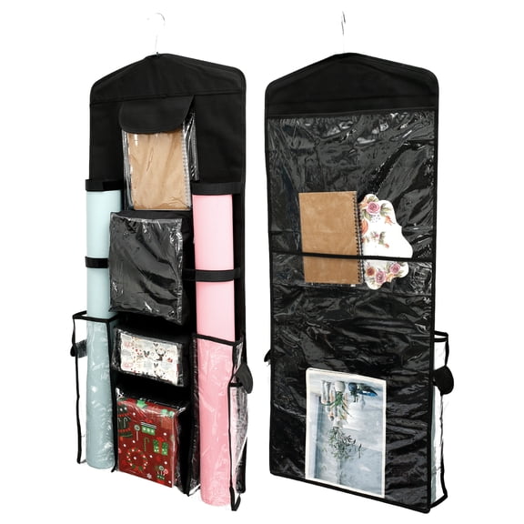 Wrapping Paper Organizer for Bedroom Closet Over the Door Hanging Gift Wrap Storage Container Compartmental Double Sided Hanging Gift Bag Storage Organizer for Door Cabinet