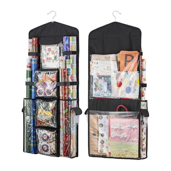 Wrapping Paper Organizer - Hanging Gift Wrap Storage Container, Double-Sided Wrapping Storage over Door Organizer