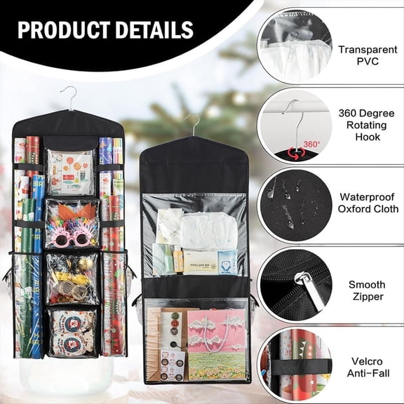 Wrapping Paper Organizer - Hanging Gift Wrap Storage Container, Double-Sided Wrapping Storage over Door Organizer