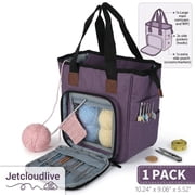 Jetcloudlive Knitting Bag, Large Yarn Storage Tote for Crochet Projects and Knitting Supplies, Portable Craft Organizer with Inner Dividers, Lightweight Oxford Cloth Bag 11 x 5.5 x 10.6inch