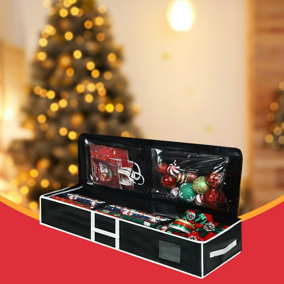 Wrapping Paper Organizer Storage Black Christmas Storage Bag 41 Inch Heavy Duty Ornament Storage Box Gift Wrap Organizer Containers for Xmas Accessories Underbed Storage for Christmas Decorations