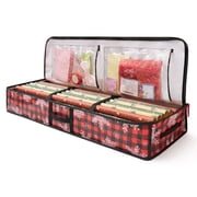 Wrapping Paper Organizer Storage for Christmas Gifts Wrapping Paper, Snowflake Print Underbed Storage Container with Interior Pockets, Fits 26 Rolls Red