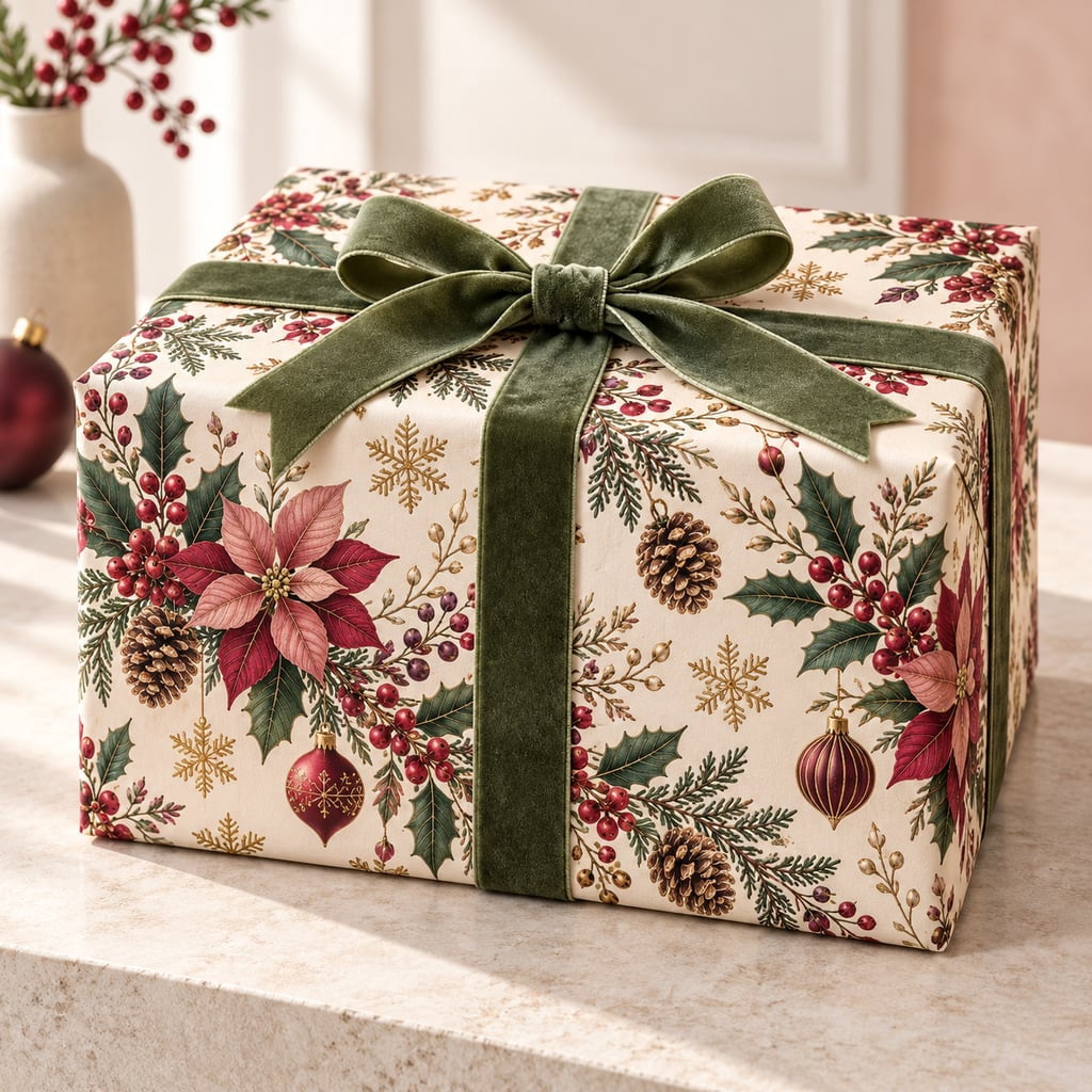Wrapping Paper Pinecone and Evergreen Foliage Paper Gift Wrap Holiday ...