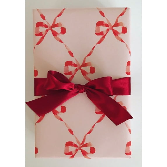 Wrapping Paper Red and Blush Parisian Bows, Holiday Wrapping Paper, Wrapping Paper Rolls, 58x23in, Festive Paper for Christmas Gifts
