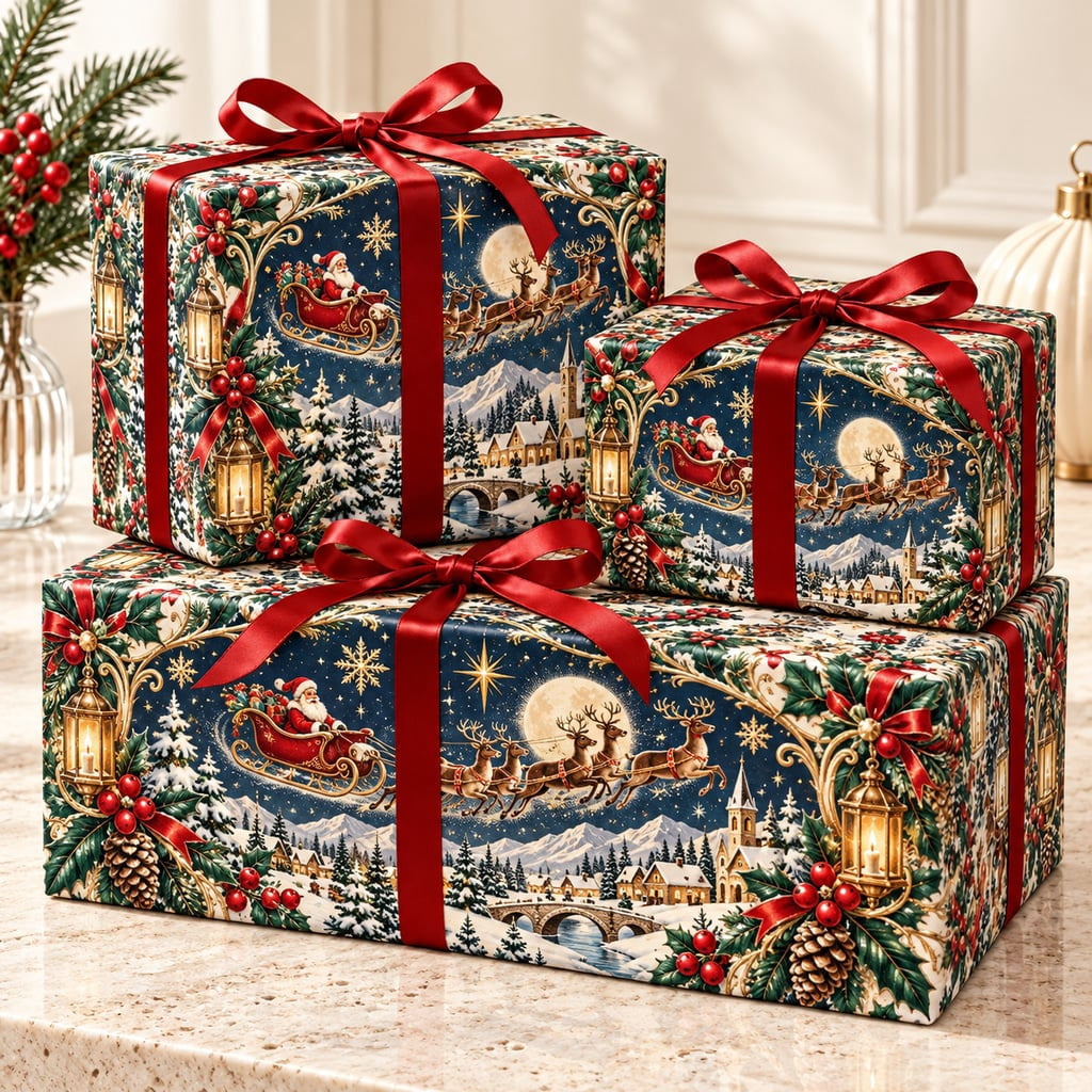 Snowy Pattern Paper Wrapping Paper Retro Snow Village Pattern Paper for Holiday Gifts ...
