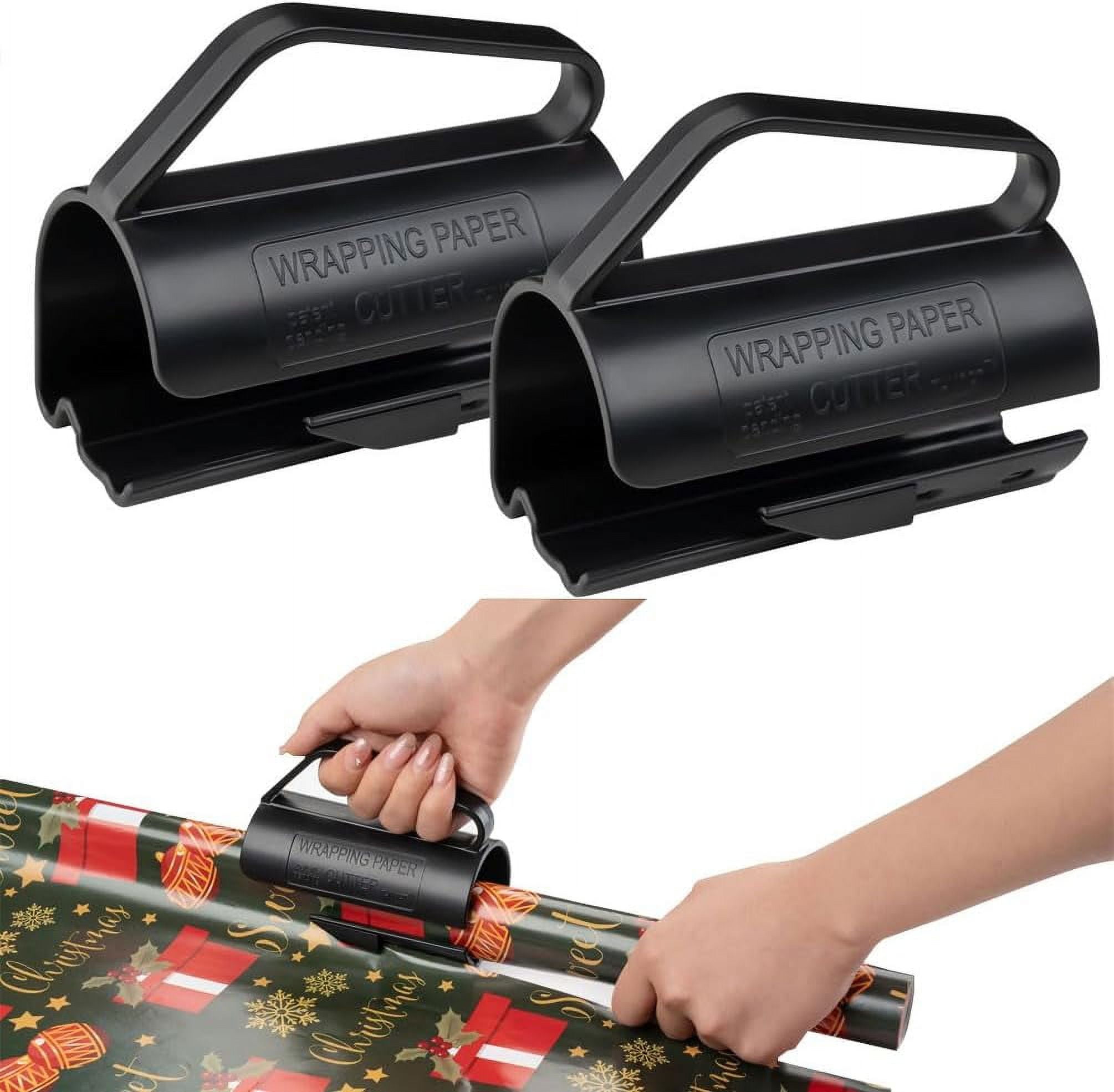 Wrapping Paper Roll Cutter, 2Pcs Wrapping Paper Cutter Tool with Handle  Push Cut Easy Sliding Birthday Gift Wrap Paper Roll Dispenser and Cutter  Holder, Black 