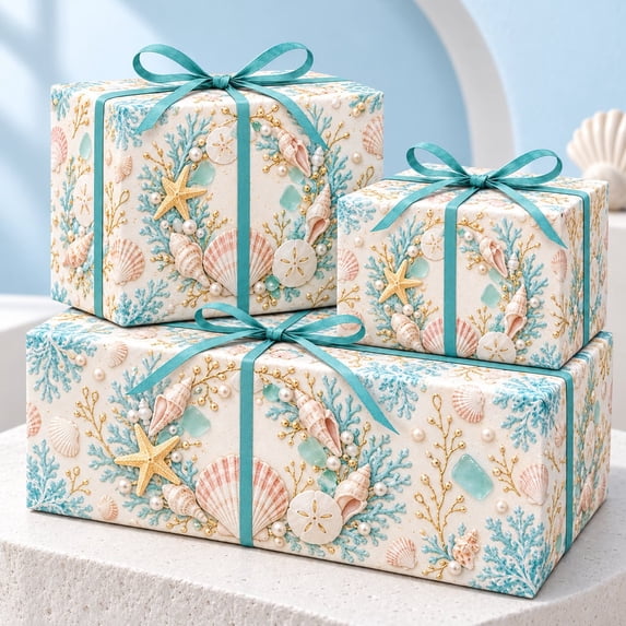 Wrapping Paper Sea Glass Beach Christmas Tree Paper Gift Wrap for ...