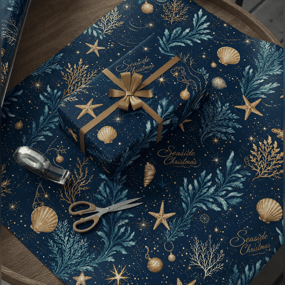 Wrapping Paper Seaside Christmas Paper Gift Wrap for Holiday Gift Giving