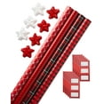 Wrapping Paper Set with Cut Lines and Red Patterns (4 Rolls, 7 Bows, 30