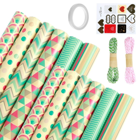 Wrapping Paper Sheets-Birthday Wrapping Paper Set Included 12 Gift Wrap Papers with Sticker,Ribbon-Eco Present Gift Wrapping Paper Birthday for Women,Men,Female,Girl,Boy,Adult,Any Occasion 20x28in