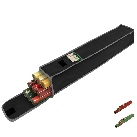 Wrapping Paper Storage Bag 31", Gift Wrapping Paper Organizer Storage Containers with Pocket for Crafts Poster Tools, Christmas Wrap Paper Holder fits for 9 Standard Rolls, Black