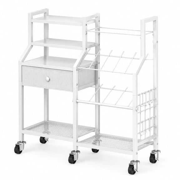 Wrapping Paper Storage Cart, Rolling Gift Wrap Station with Drawer, Metal Dividers and Wheels for Craft Supplies