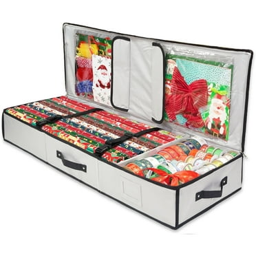 Wrapping Paper Storage Container, ZRSDIXKI Christmas Wrapping Paper Storage Bag Gift Wrap Storage Organizerfor Xmas Accessories, Underbed Storage Gray
