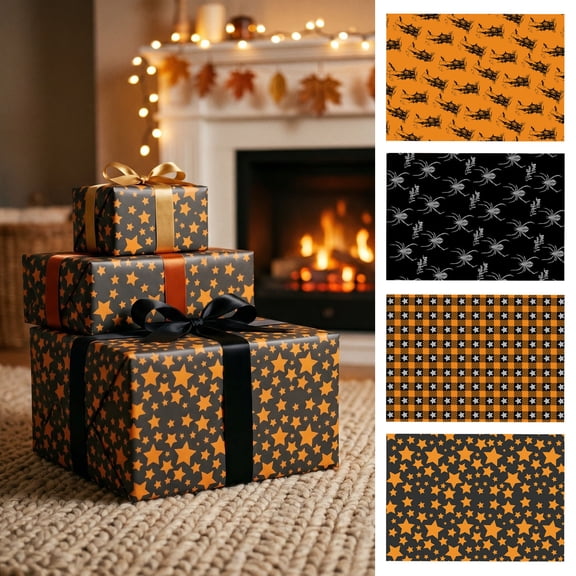 Wrapping Paper,Thick Tear Resistant Halloween Printed Flat Sheet For Gift Box Packing,Holiday Supply Used For Classroom Party Present Decor Matching Layout