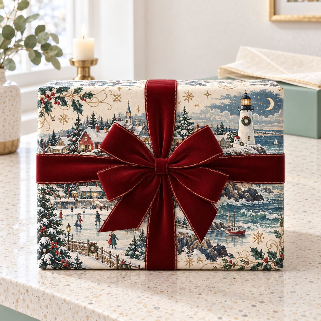 Wrapping Paper Victorian Winter Village Snowy Scene Paper Gift Wrap ...