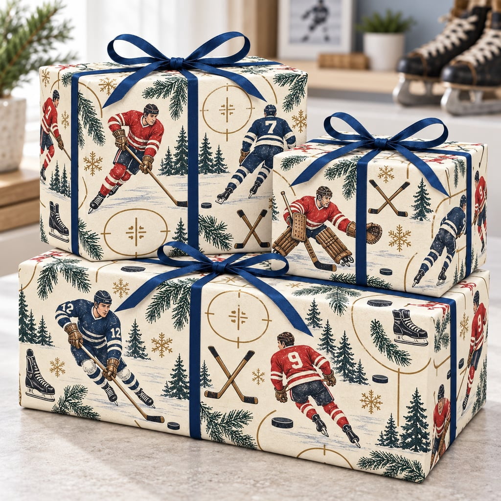 Patterned Design Paper Wrapping Paper Vintage Hockey Players Pattern Paper Gift Wrap Holiday ...