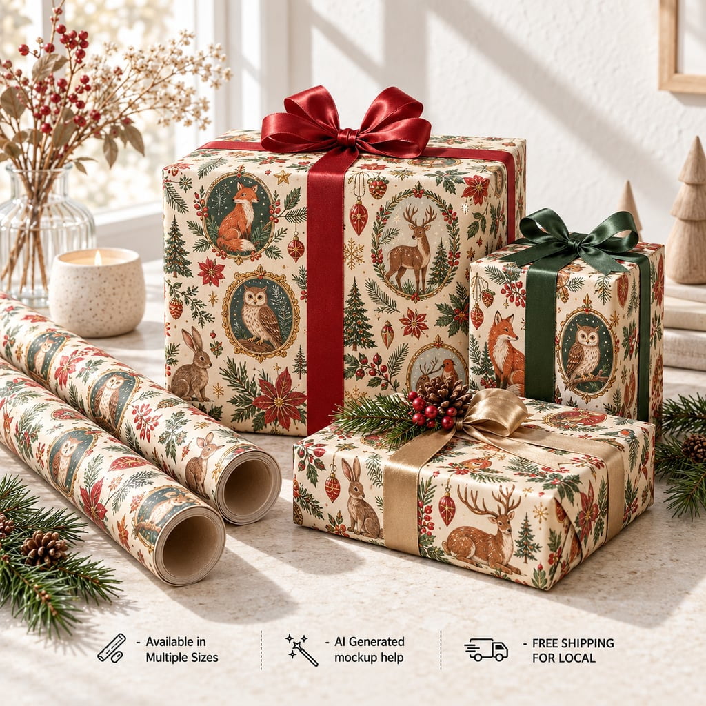 Wrapping Paper Woodland Animal Pattern Paper Gift Wrap for Christmas ...