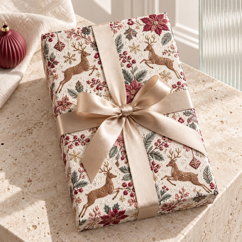 Wrapping Paper Woodland Deer Pattern Ivory Paper Gift Wrap for Holiday ...