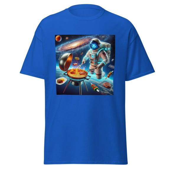 Wraptap Graphic Tees for Men and Women – Astronaut Barbecuing Cool Graphic Tee, Trendy Men and Women Graphic T-shirts (Royal, L)