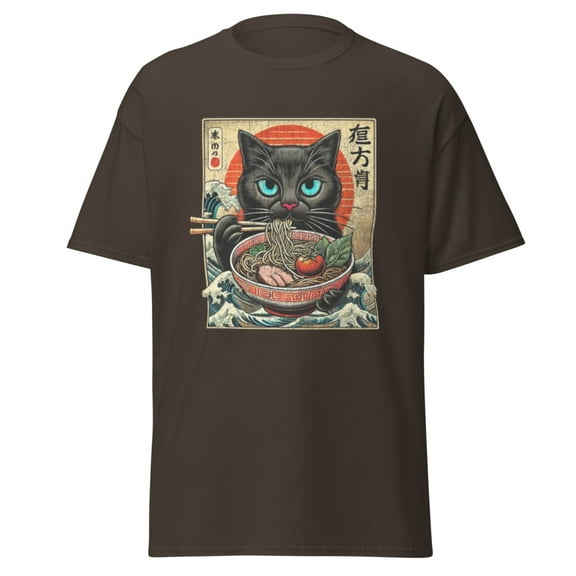 Wraptap Graphic Tees for Men and Women – Cat Ramen Japanese Funny Graphic Tee Shirts, Trendy Men and Women Graphic T-shirts (Dark Chocolate, XL)