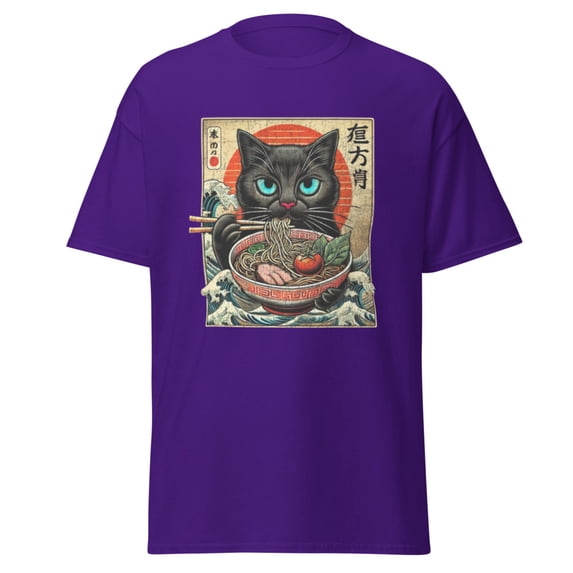 Wraptap Graphic Tees for Men and Women – Cat Ramen Japanese Funny Graphic Tee Shirts, Trendy Men and Women Graphic T-shirts (Purple, M)
