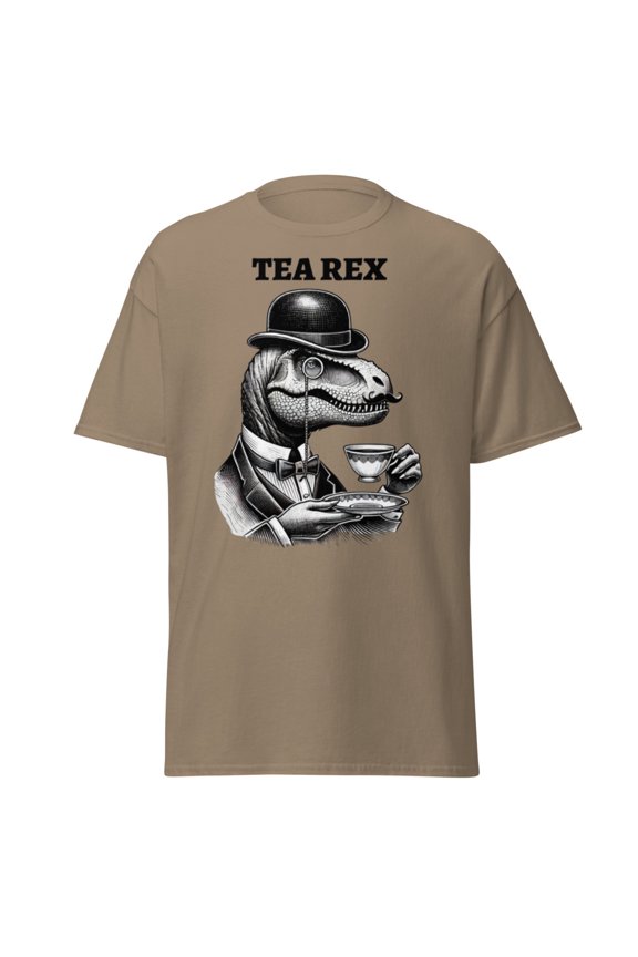 Wraptap Graphic Tees for Men and Women – Funny Tea Rex Graphic T-Shirt, Cool and Stylish Dinosaur-Themed Tees (Brown Savana, S)