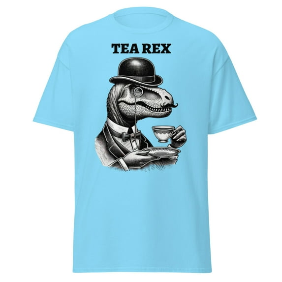 Wraptap Graphic Tees for Men and Women – Funny Tea Rex Graphic T-Shirt, Cool and Stylish Dinosaur-Themed Tees (Sky, 3XL)
