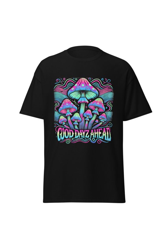 Wraptap Graphic Tees for Men and Women – Good Dayz Ahead Psychedelic Graphic Tee, Colorful Men and Women T-Shirts (Black, XL)