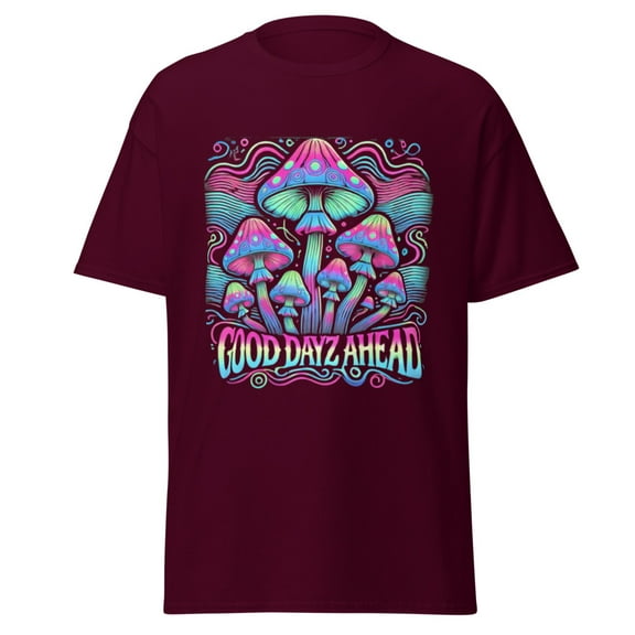 Wraptap Graphic Tees for Men and Women – Good Dayz Ahead Psychedelic Graphic Tee, Colorful Men and Women T-Shirts (Maroon, S)